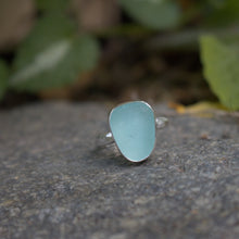 Load image into Gallery viewer, Handmade Simple 925 Silver Genuine Aqua Sea Glass Ring Vintage