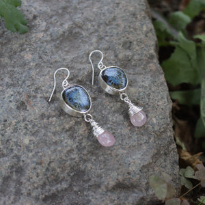 Handmade 925 Silver Vintage Ceramic Rose Quartz Hook Earrings