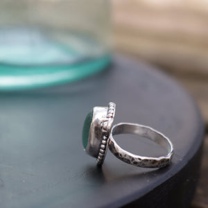 Handmade Vintage 925 Silver Genuine Aqua Sea Glass Ring