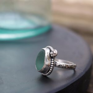 Handmade Vintage 925 Silver Genuine Aqua Sea Glass Ring