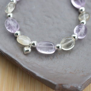 925 Sterling Silver Natural Citrines Amethyst Beaded Bracelet