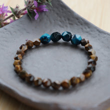 Load image into Gallery viewer, Natural Stone Brown Blue Faceted Tiger Eye Beaded Elastic Bracelet