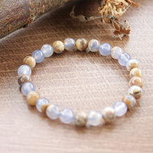 Load image into Gallery viewer, Natural Purple Blue Brown Agate Round Beaded Elastic Bracelet