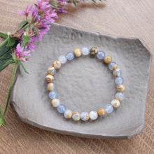 Load image into Gallery viewer, Natural Purple Blue Brown Agate Round Beaded Elastic Bracelet