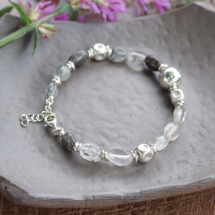 925 Sterling Silver Natural Stone Beaded Bracelet