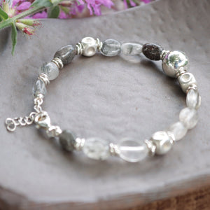 925 Sterling Silver Natural Stone Beaded Bracelet