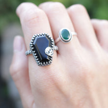 Load image into Gallery viewer, Handmade 925 Silver Black Coffin Obsidian Skull Ring Halloween Vintage