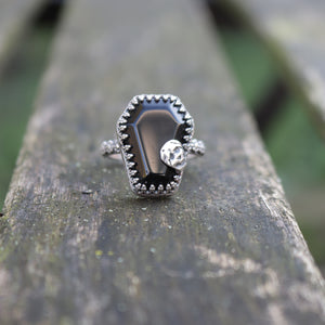 Handmade 925 Silver Black Coffin Obsidian Skull Ring Halloween Vintage