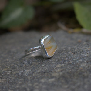 Handmade 925 Silver Genuine Yellow Sea Glass Ring Vintage