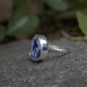 Handmade Vintage 925 Silver Ceramic Ring Simple Style