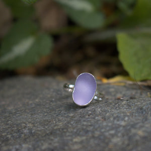 Handmade Simple 925 Silver Genuine Purple Sea Glass Ring Vintage